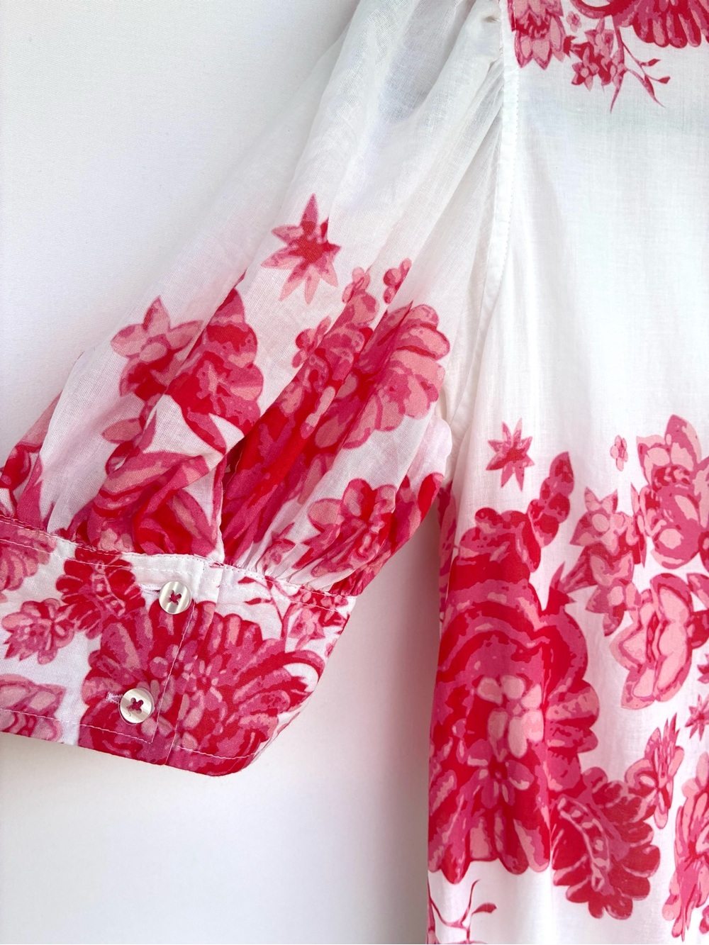 Dizzy Lizzy Montauk Dress White Pink Floral Cotton Puff Sleeve Midi Size S - Picture 7 of 8